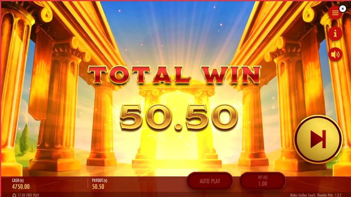 Tampilan visual slot Midas Golden Touch: Thunder Pots dengan nuansa emas dan mitologi
